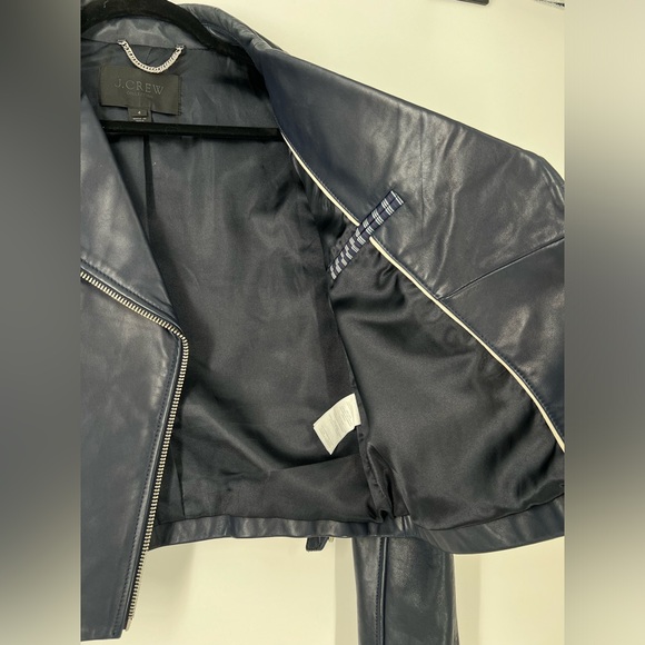 J crew collection navy blue Leather Moto jacket size 4 - Picture 5 of 7